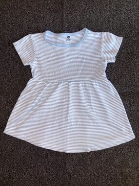 HB Toddler Girl Blue White Striped Cotton Short Sleeve Dress 2T